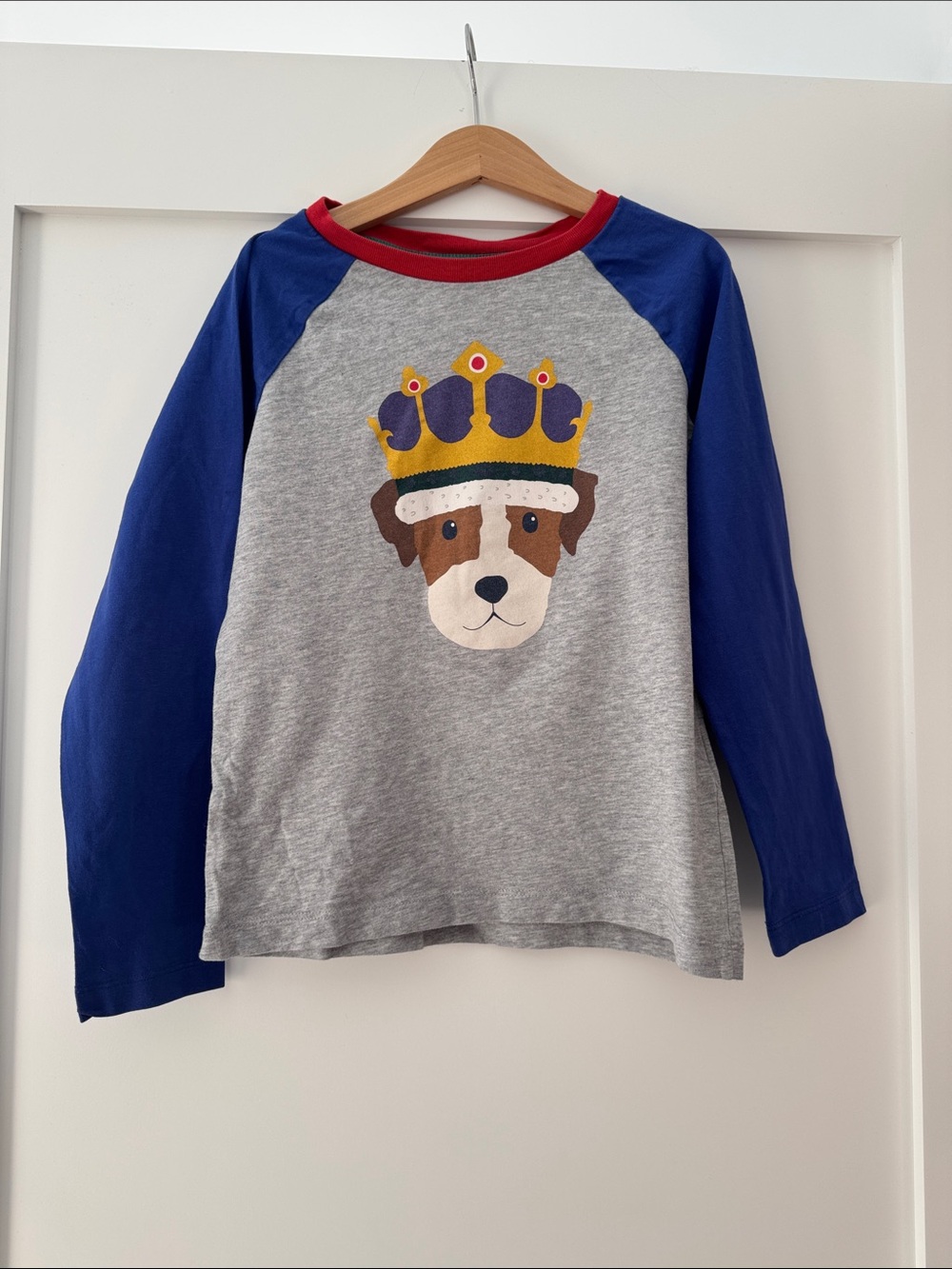 Mini Boden Grey & Blue Long-Sleeve Tee with Crown Puppy